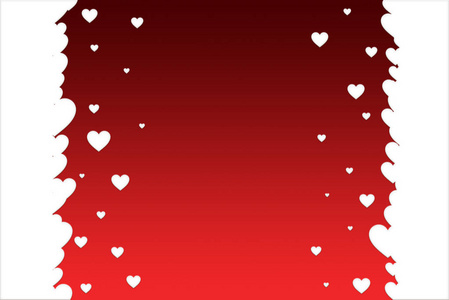 白色的心在明亮的红色背景上。情人节模板