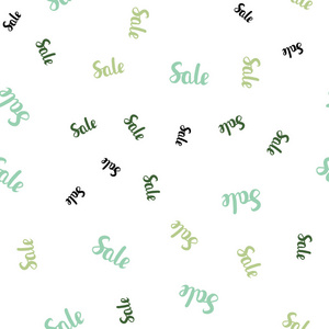 浅绿色矢量无缝布局与折扣词。 插图与销售迹象的抽象模板。 超级促销折扣的背景。