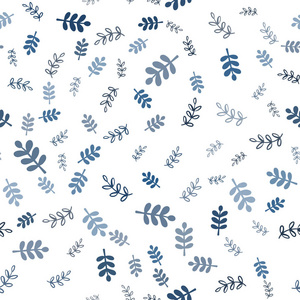 浅蓝色矢量无缝优雅的图案与树叶树枝。 现代抽象插图，有叶子和树枝。 时尚面料壁纸的图案。