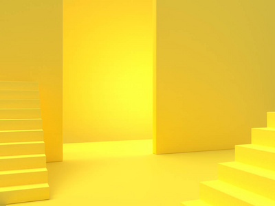 最小的想法概念。 黄色楼梯背景3D渲染。