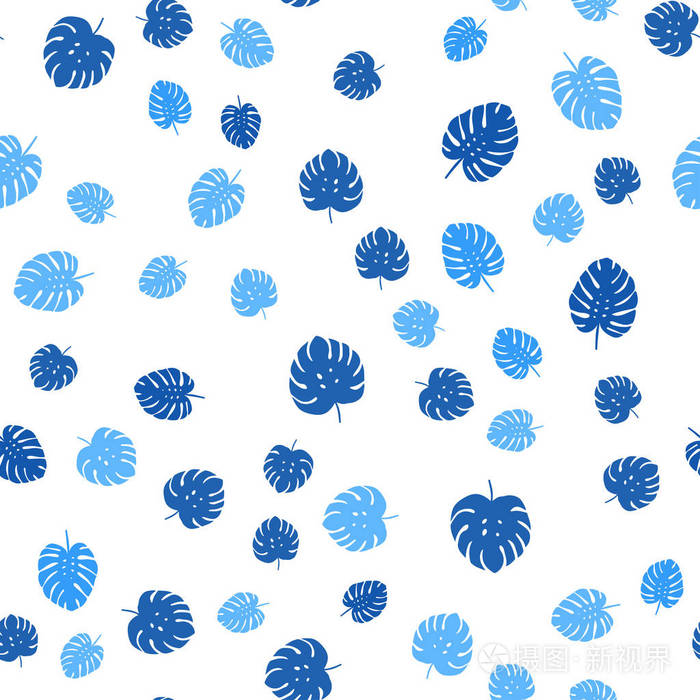 浅蓝色矢量无缝优雅的模板与叶子。 彩色插图的涂鸦风格与叶子。 名片网站模板。