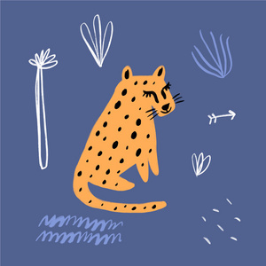 手绘涂鸦豹。 风格化的野猫模仿当代艺术。 博霍希斯特