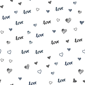 深蓝色矢量无缝模板与文字爱你的心。 浪漫的插图与五颜六色的短语爱你的心。 纺织品壁纸设计。