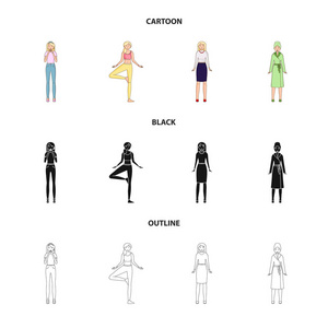 姿态和情绪徽标的矢量设计。姿势和女性股票向量的汇集例证