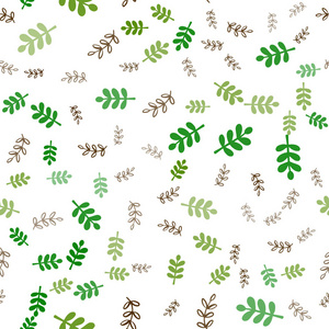 浅绿色红色矢量无缝抽象背景与叶枝。 全新的彩色插图与叶子和树枝。 纺织品壁纸设计。