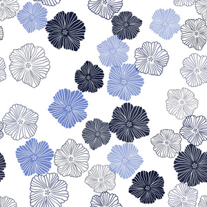 深蓝色矢量无缝抽象设计与花卉。 创造性的插图在模糊的风格与花。 名片网站模板。