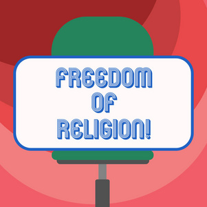 显示宗教自由的文本符号。在旋转椅上水平坐姿的概念照片权利, 以信奉任何宗教