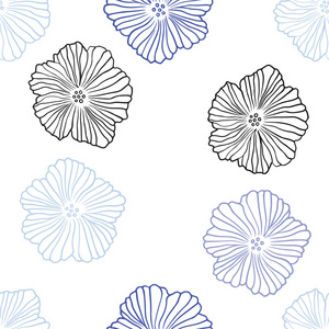 浅蓝色矢量无缝抽象图案与花。 白色背景上花卉的装饰设计。 织物壁纸设计图案。