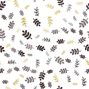 暗红色黄色矢量无缝涂鸦纹理与叶枝。 折纸风格的树叶和树枝的涂鸦插图。 纺织品壁纸设计。