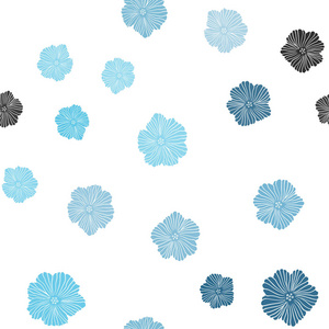 浅蓝色矢量无缝抽象图案与花。 带有涂鸦风格的花的抽象插图。 名片网站模板。