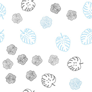 浅蓝色矢量无缝抽象背景与花叶。 彩色抽象插图与树叶涂鸦风格。 名片网站模板。