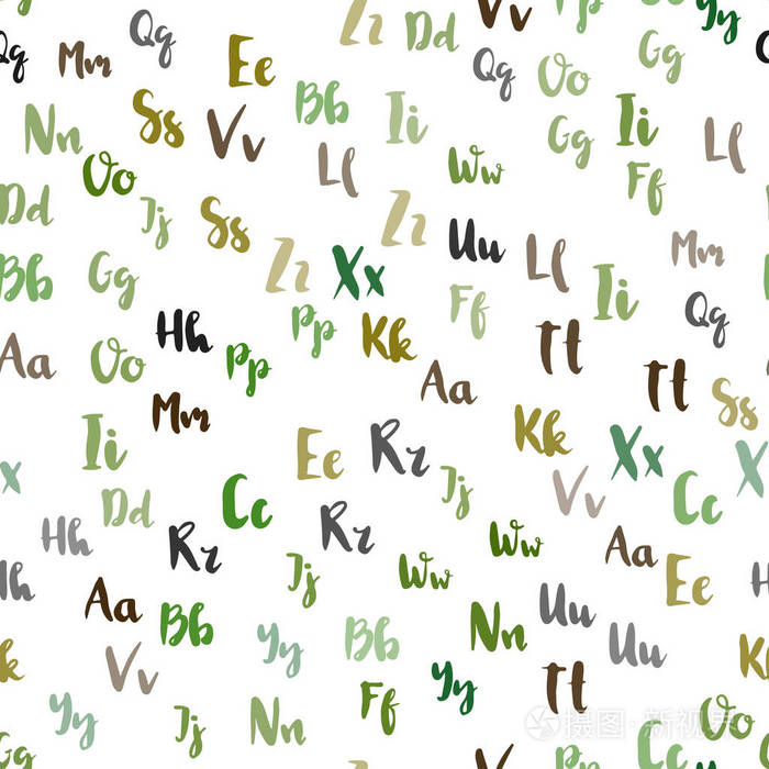 浅绿色黄色矢量无缝背景与英文符号.