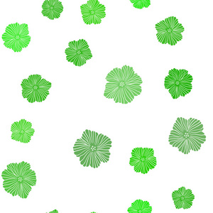 浅绿色矢量无缝涂鸦模板与花。 白色背景上花卉的装饰设计。 窗帘窗帘的纹理。