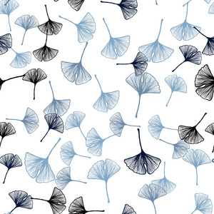 深蓝色矢量无缝涂鸦图案与叶子。 一个优雅明亮的插图，叶子自然风格。 壁纸面料制造商的设计。