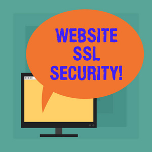 概念手写显示网站 ssl 安全。网络服务器和浏览器之间的商业照片文本加密链接安装了带有椭圆形语音气泡的计算机空白屏幕