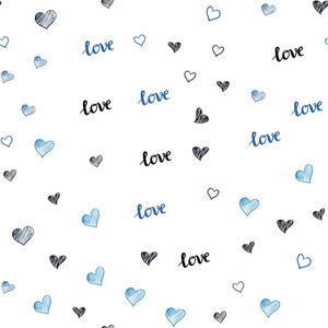 深蓝矢量无缝模板与文字爱你，心。用爱的词来说明，用抽象的风格表达心灵。设计为壁纸，面料制造者。