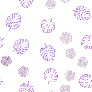 光紫矢量无缝抽象设计与花，叶..抽象插图以树叶，花的涂鸦风格。纺织品织物壁纸的设计。