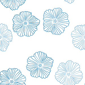 浅蓝色矢量无缝自然背景与花卉。 闪烁的抽象插图与花。 名片网站模板。