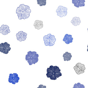 深色蓝色矢量无缝涂鸦背景与花。用五颜六色的抽象涂鸦花插图。设计为壁纸，面料制造者。