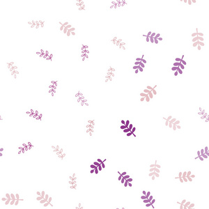 淡粉色矢量无缝自然图案与树叶。用涂鸦风格的叶子装饰彩色插图。设计为壁纸，面料制造者。