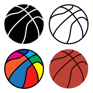 篮球球组，线，黑色，彩色和橙色的白色背景