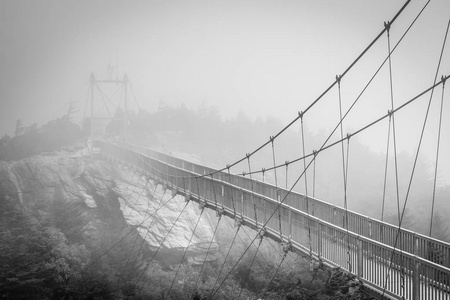 雾中的迈尔高秋桥，在北卡罗来纳州的祖父山。