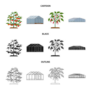 温室和植物标志的向量例证。收集温室和花园矢量图标的股票