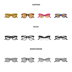 独立的眼镜和太阳镜标志的对象。用于 web 的眼镜和附件股票符号集