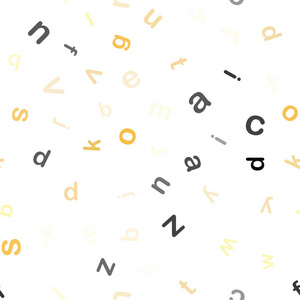 浅橙色矢量无缝背景与字母符号。 模糊设计在简单的风格与字母表的标志。 壁纸面料制造商的设计。