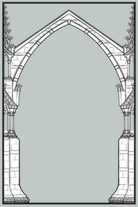 中世纪手稿风格的长方形框架。哥特式尖拱, 由飞行的支柱组成
