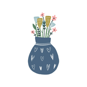 有花的花瓶. 手绘的现代艺术风格. 博霍希斯特照片