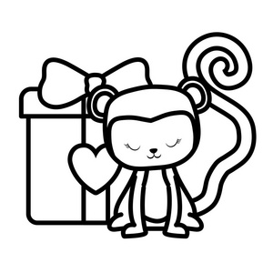 礼物与猴子的礼品盒礼物
