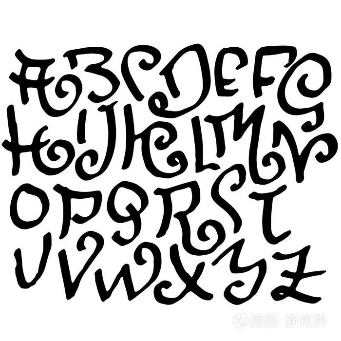 简单的字母表字.手写的粗字油墨字体.向量例证