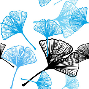 浅蓝色矢量无缝涂鸦模板与叶子。 全新的彩色插图，模糊风格与叶子。 名片网站模板。
