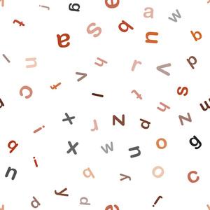浅橙色矢量无缝背景与英语符号。 模糊设计在简单的风格与字母表的标志。 织物壁纸设计图案。