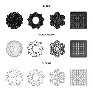 饼干和烘烤图标的孤立对象。收集饼干和巧克力矢量图标的股票
