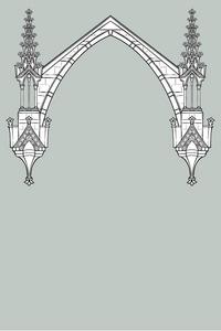 中世纪手稿风格的长方形框架。哥特式尖拱, 由飞行的支柱组成