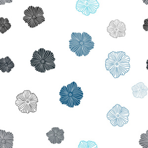 深蓝色矢量无缝涂鸦布局与花。 白色背景上花卉的装饰设计。 壁纸面料制造商的设计。