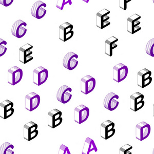 深紫色矢量无缝模板与三维孤立字母。 带有三维ABC符号的抽象插图。 纺织品壁纸设计。