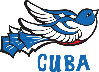 自由符号蓝色托科罗古巴鸟类图标与铭文古巴。 矢量插图