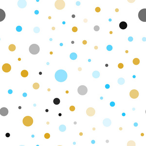 浅蓝黄色矢量无缝布局与圆圈形状。 模糊的气泡在抽象的背景上与彩色梯度。 时尚面料壁纸的图案。