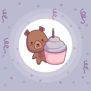 可爱和小熊与甜蜜的纸杯蛋糕