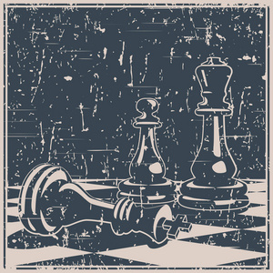 旧海报风格国际象棋骑士图标的徽章风格.