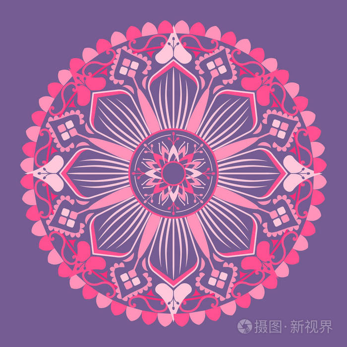 紫色背景上的粉红色曼陀罗图案