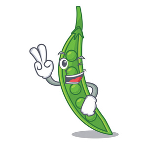 卡通碗中的两个手指雪豌豆矢量插图照片