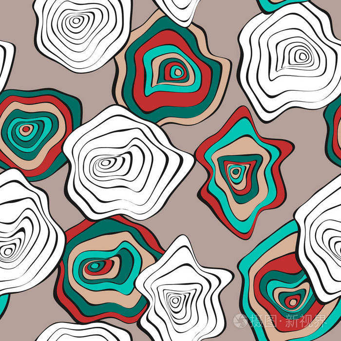 抽象的民族风格无缝背景.带有变形圆的矢量迷幻图案.