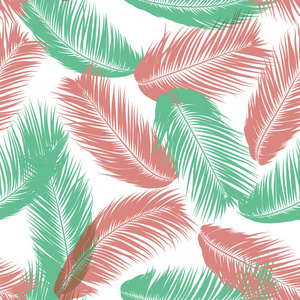 热带棕榈树叶子。矢量无缝模式。简单的剪影椰子叶子剪影。夏季花卉背景。异国情调的棕榈树壁纸, 用于纺织, 布料, 布料设计, 印刷