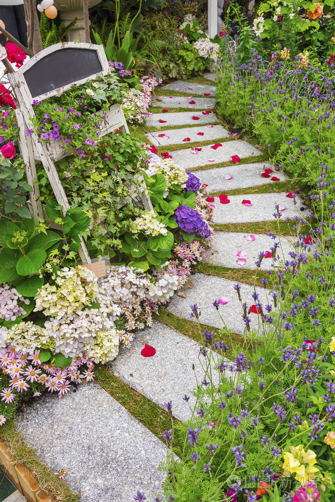 美丽的绿色花园里的小路