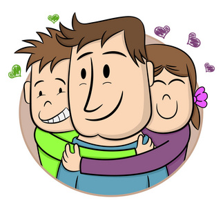 s Day. Smiling Children Hugging Their Father. Cartoon vector ill