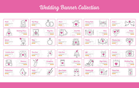 婚礼横幅收集轮廓填充风格图片